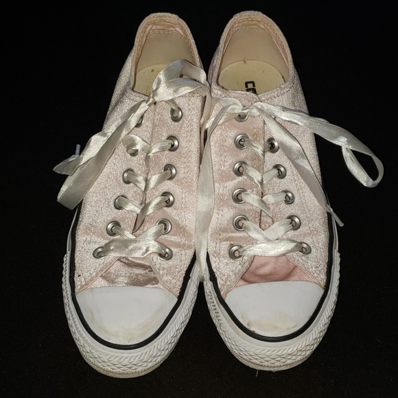 Converse Shoes - Rare. Pink velvet with satin laces Converse